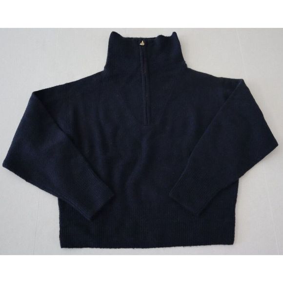 J. Crew BJ568 Womens Sz S Navy Blue Relaxed Half-Zip Ribbed Stretch Sweater $128 - Picture 1 of 8